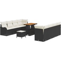 11-teiliges Garten Sofa Set mit Kissen Schwarz Poly Rattan Akazie Vidaxl von VIDAXL