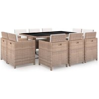 Vidaxl - 11-tlg. Garten-Essgruppe mit Auflagen Poly Rattan Beige von VIDAXL