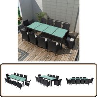 11-tlg. Garten-Essgruppe mit Auflagen Poly Rattan Schwarz - Gartensessel - Gartenstuhl - Outdoor-Möbel - Rattan Gartenmöbel - Gartenset von VIDAXL