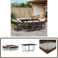 11-tlg. Garten-Essgruppe mit Kissen Braun Poly Rattan - Gartengestell - Gartenmöbelset - Outdoor Möbel - Terrassenmöbel - Esstisch 11-tlg. Garten-Essgruppe mit Kissen Braun Poly Rattan - Gartengestell - Gartenmöbelset - Outdoor Möbel - Terrassenmöbel - Esstisch von VIDAXL