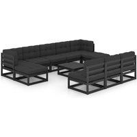 11-tlg. Garten-Lounge-Set mit Kissen Schwarz Kiefer Massivholz Vidaxl Schwarz von BONNEVIE