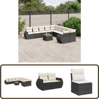 11-tlg. Garten-Sofagarnitur mit Kissen Schwarz Poly Rattan - Gartensorte - Gartenmöbelset - PE-Rattan Möbel - Outdoor Lounge Set - Esstischgarnitur von VIDAXL