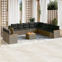 12-tlg. Garten-Sofagarnitur mit Kissen Grau Poly Rattan - Vidaxl von VIDAXL