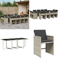 13-tlg. Garten-Essgruppe mit Kissen Hellgrau Poly Rattan - Gartenmöbel - Essgruppe - Outdoor Möbel - Terrassenmöbel - Gartenset - Home & Living von VIDAXL