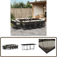 13-tlg. Garten-Essgruppe mit Kissen Schwarz Poly Rattan - Gartentisch - Gartenmöbel Set - Outdoor Möbel - Esstisch - Gartenstühle von VIDAXL