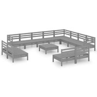 13-tlg. Garten-Lounge-Set Massivholz Kiefer Grau vidaXL von VIDAXL