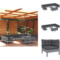 13-tlg. Garten-Lounge-Set mit Kissen Grau Kiefer Massivholz - Gartengeräte - Lounge Möbel - Gartenmöbel Set - Outdoor Möbel - Rattan Gartenmöbel 13-tlg. Garten-Lounge-Set mit Kissen Grau Kiefer Massivholz - Gartengeräte - Lounge Möbel - Gartenmöbel Set - Outdoor Möbel - Rattan Gartenmöbel von VIDAXL