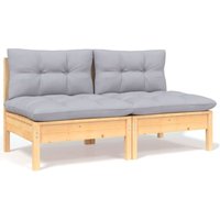 Vidaxl - 2-Sitzer-Gartensofa mit Grauen Kissen Massivholz Kiefer von VIDAXL
