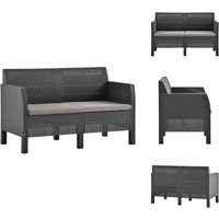 2-Sitzer Gartensofa mit Kissen Anthrazit PP Rattan - Gartensofa - Balkonmöbel - Esszimmergarnitur - Rattan Möbel - Gartenlounge von VIDAXL