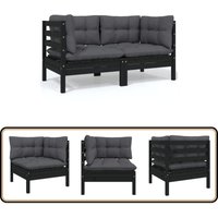 2-Sitzer-Gartensofa mit Kissen Schwarz Massivholz Kiefer - Gartenmöbel - Terrasse - Esszimmerset - Outdoor Möbel - Lounge Set 2-Sitzer-Gartensofa mit Kissen Schwarz Massivholz Kiefer - Gartenmöbel - Terrasse - Esszimmerset - Outdoor Möbel - Lounge Set von VIDAXL