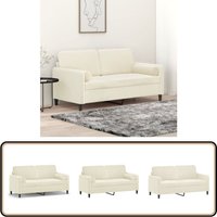 2-Sitzer-Sofa mit Zierkissen Creme 140 cm Samt - Samtsofa - Wohnzimmersofa - 2er Sofa - Creme Sofa - Gemütliches Sofa von VIDAXL