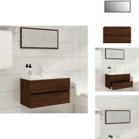 2-tlg. Badmöbel-Set Braun Eichen-Optik Holzwerkstoff - Badmöbel Set - Holzwerkstoff - Eichen Optik - Waschbeckenunterschrank - Spiegelschrank von VIDAXL