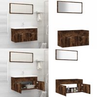 2-tlg. Badmöbel-Set Räuchereiche Holzwerkstoff - Badmöbel Set - Holzschrank - Waschbeckenunterschrank - Spiegelschrank - Badezimmermöbel - Home & von VIDAXL