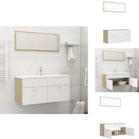 2-tlg. Badmöbel-Set Weiß und Sonoma-Eiche Holzwerkstoff - Badmöbel Set - Holzwerkstoff - Badezimmermöbel - Spiegelschrank - Waschtischschrank von VIDAXL