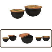 2-tlg. Couchtisch-Set Schwarz Altholz Massiv - Couchtisch - Beistelltisch - Wohnzimmertisch - Holzmöbel - Vintage Stil von VIDAXL