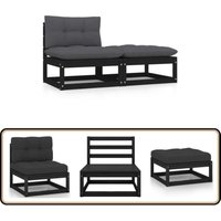 2-tlg. Garten-Lounge-Set mit Kissen Schwarz Kiefer Massivholz - Garten Lounge Set - Kiefernholzmöbel - Outdoor Möbel - Gartenmöbel - Loungeset von VIDAXL