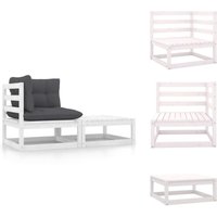 2-tlg. Garten-Lounge-Set mit Kissen Weiß Kiefer Massivholz - Garten Lounge Set - Kiefernholzmöbel - Outdoor Möbel - Gartenmöbel - Loungeset von VIDAXL