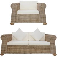 Vidaxl - 2-tlg. Sofagarnitur mit Kissen Natur Rattan von VIDAXL