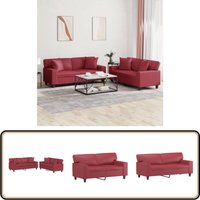 2-tlg. Sofagarnitur mit Kissen Weinrot Kunstleder - Weinfarbener Sessel - Ledercouch - Couchgarnitur - Wohnzimmersofa - Gemütliches Sofa 2-tlg. Sofagarnitur mit Kissen Weinrot Kunstleder - Weinfarbener Sessel - Ledercouch - Couchgarnitur - Wohnzimmersofa - Gemütliches Sofa von VIDAXL