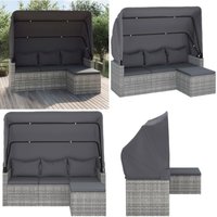 3-Sitzer-Gartensofa mit Dach und Fußhocker Grau Poly Rattan - Outdoor Möbel - Gartenmöbel - Gartensofa - Esszimmergarnitur - Lounge Set - Home & von VIDAXL