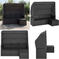 3-Sitzer-Gartensofa mit Dach und Fußhocker Schwarz Poly Rattan - Outdoor Möbel - Gartensofa - Esszimmergarnitur - Balkonmöbel - Lounge Set - Home & von VIDAXL