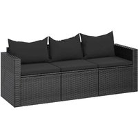 Vidaxl - 3-Sitzer-Gartensofa mit Kissen Schwarz Poly Rattan von VIDAXL