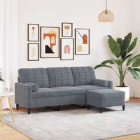 3-Sitzer-Sofa mit Hocker Dunkelgrau 180 cm Samt Vidaxl 798176 von VIDAXL