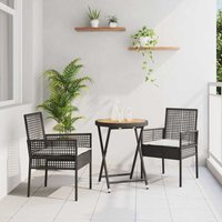 3-teiliges Garten-Bistro-Set mit Kissen Schwarz Poly-Rattan - Vidaxl von VIDAXL