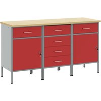 3-teiliges Werkstattschrank-Set in Rot und Grau aus Holzwerkstoff und Stahl vidaXL von VIDAXL