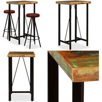 3-tlg. Bar-Set Altholz Massiv und Echtleder - Industriel Style - Bar Set - Bar Tisch - Barhocker - Altholz - Home & Living von VIDAXL