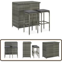 3-tlg. Bar Set Poly Rattan Grau - Bartisch - Barhocker - Gartenmöbeln - Outdoor Möbeln - Rattan Tisch von VIDAXL