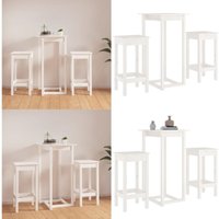 3-tlg. Bar-Set Weiß Massivholz Kiefer - Holz Bar Set - Bartisch Weiß - Kiefernholz - Barstühle - Kücheninsel - Home & Living von VIDAXL