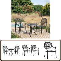 3-tlg. Bistro-Set Aluminiumguss Schwarz - Gartenmöbel - Bistro-Set - Alu Set - Gartenstühle - Gartentisch von VIDAXL