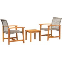 3-tlg. Bistro-Set Grau Poly Rattan und Akazienholz Vidaxl von VIDAXL