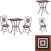 3-tlg. Bistro-Set Mosaik Keramik Terrakotta und Weiß - Gartentisch - Gartensessel - Terracotta - Weißes Mobiliar - Outdoor Set von VIDAXL