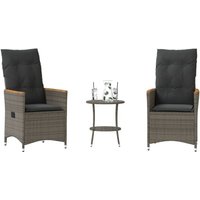 3-tlg. Bistro-Set mit Kissen Grau Poly Rattan - Vidaxl von VIDAXL