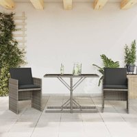 Vidaxl - 3-tlg. Bistro-Set mit Kissen Grau Poly Rattan von VIDAXL
