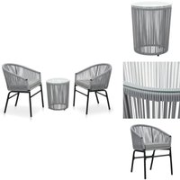 3-tlg. Bistro-Set mit Kissen PE-Rattan Grau - Outdoor Möbel - Gartenmöbel Set - Rattan Gartenstuhl - Glas Tisch - Balkonmöbel von VIDAXL