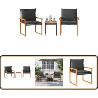3-tlg. Bistro-Set mit Kissen Schwarz Poly Rattan Akazienholz - Gartensets - Outdoor Möbel - Bistro Set - Gartenmöbel - Rattan Gartenmöbel 3-tlg. Bistro-Set mit Kissen Schwarz Poly Rattan Akazienholz - Gartensets - Outdoor Möbel - Bistro Set - Gartenmöbel - Rattan Gartenmöbel von VIDAXL