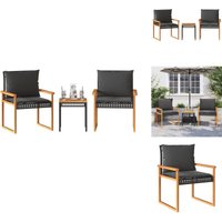 3-tlg. Bistro-Set mit Kissen Schwarz Poly Rattan Akazienholz - Gartensets - Outdoor Möbel - Bistro Set - Gartenmöbel - Rattan Gartenmöbel 3-tlg. Bistro-Set mit Kissen Schwarz Poly Rattan Akazienholz - Gartensets - Outdoor Möbel - Bistro Set - Gartenmöbel - Rattan Gartenmöbel von VIDAXL