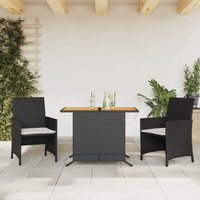 3-tlg. Bistro-Set mit Kissen Schwarz Poly Rattan - Vidaxl von VIDAXL