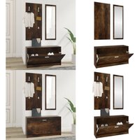 Vidaxl - 3-tlg. Flurmöbel-Set Räuchereiche Holzwerkstoff - Schuhschrank - Garderobe - Spiegel - Flurmöbel - Wohnraumorganisation - Home & Living von VIDAXL
