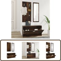 Vidaxl - 3-tlg. Flurmöbel-Set Räuchereiche Holzwerkstoff - Schuhschrank - Garderobe - Spiegel - Flurmöbel - Wohnraumorganisation von VIDAXL