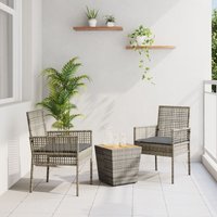3-tlg. Garten-Bistroset mit Kissen Grau Poly Rattan vidaXL419052 von VIDAXL
