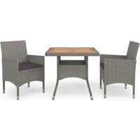 3-tlg. Garten-Essgruppe Grau Poly Rattan und Akazienholz vidaXL93286 von BONNEVIE