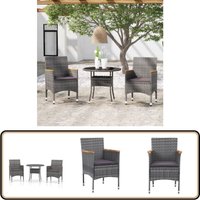 3-tlg. Garten-Essgruppe Poly Rattan Grau - Gartensessel - Gartentisch - Outdoor Möbel - Gartenmöbelset - Polyrattan Gartenmöbel von VIDAXL