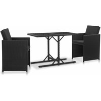 3-tlg. Garten-Essgruppe mit Auflagen Poly Rattan Schwarz Vidaxl von VIDAXL