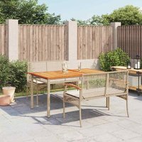 3-tlg. Garten-Essgruppe mit Kissen Beige Poly Rattan - Vidaxl von VIDAXL