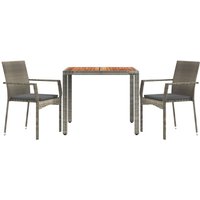 3-tlg. Garten-Essgruppe mit Kissen Grau Poly Rattan Vidaxl von VIDAXL