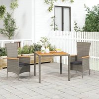 3-tlg. Garten-Essgruppe mit Kissen Grau Poly Rattan - Vidaxl von VIDAXL